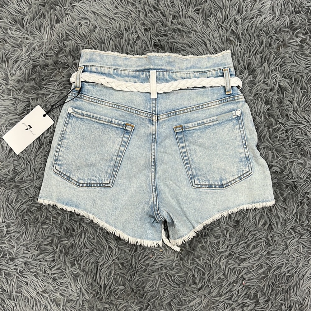 NEW • 7 For All Mankind • High Waisted Denim Shorts Belted Grand street 25 Blue - Picture 6 of 6